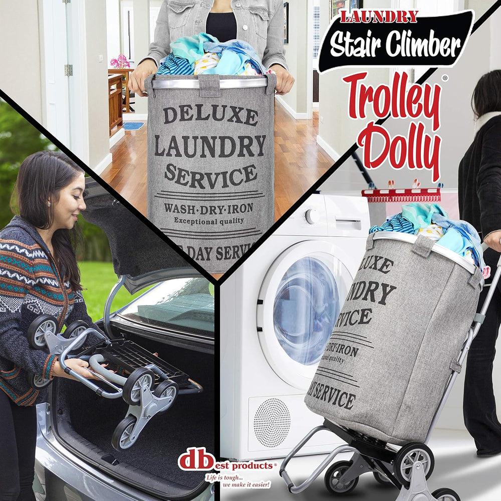dbest products Stair Climber Laundry Trolley Dolly, Grey Laundry Bag Hamper B...