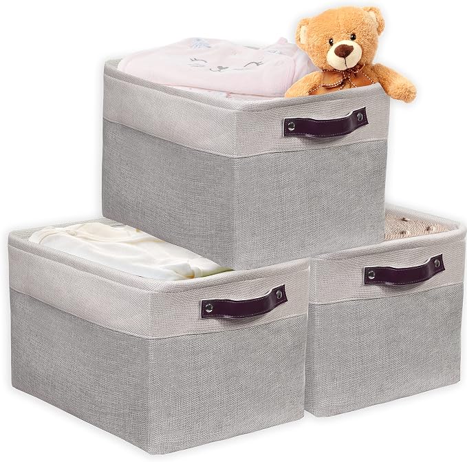 SIMPLE HOUSEWARE Large Fabric Storage Bin, 3 Pack - Image 4