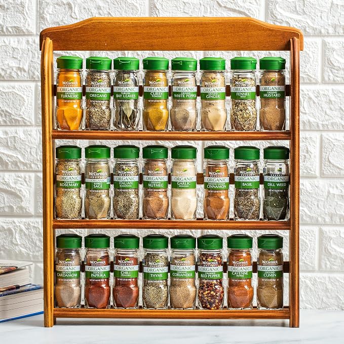 McCormick Gourmet Three Tier Wood 24 Piece Organic Spice Rack Organizer - Image 15