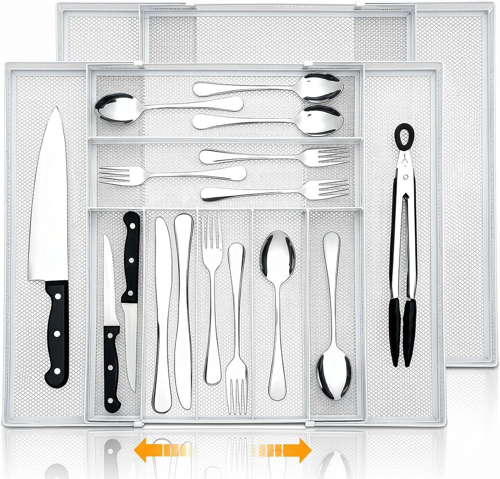2 Pcs Utensil Drawer Silverware Organizer, Metal Mesh Expandable 13" 24&...