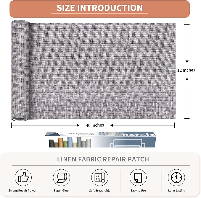 Coarse Linen Repair Patches, Self-Adhesive Linen Fabric Patches, 12X40 inch - Image 2
