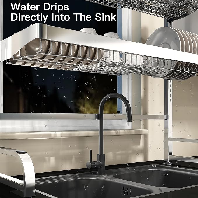 3 Tier Extra Large Stainless Steel Expandable Over The Sink Dish Drainer Drying - Image 7