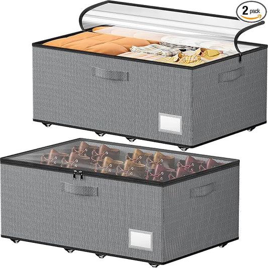 Underbed Storage with Wheels, 2 Pack Under Bed Storage Containers with Clear by Unknown