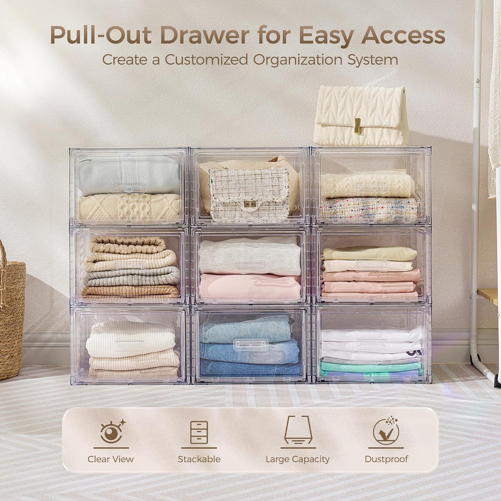 Vtopmart 4 Pack Clear Stackable Closet Storage Drawers 15QT, Medium