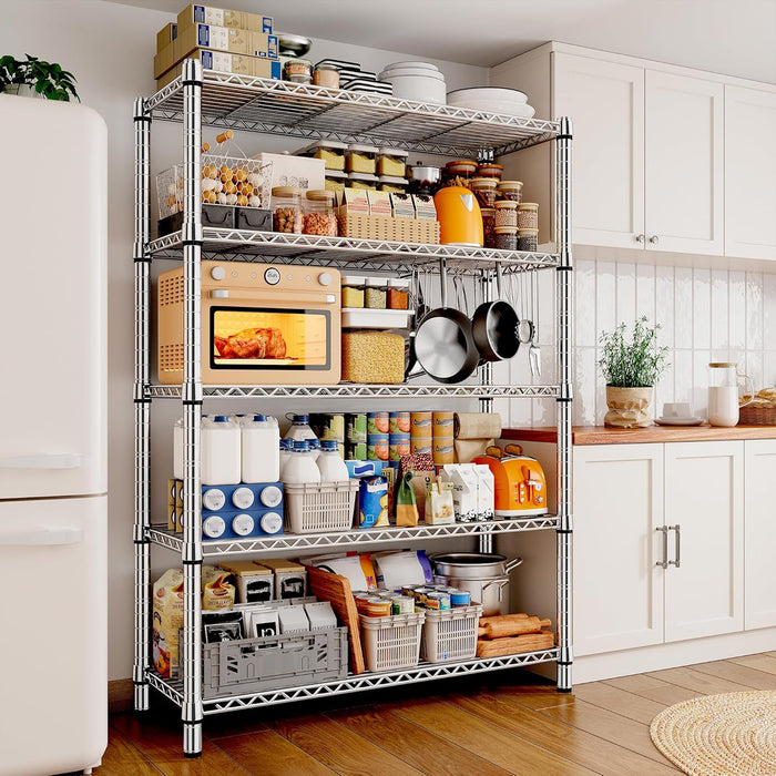 REIBII 5-Tier 1200LBS Metal Shelving, 71" H Adjustable Storage Shelf,Chrome