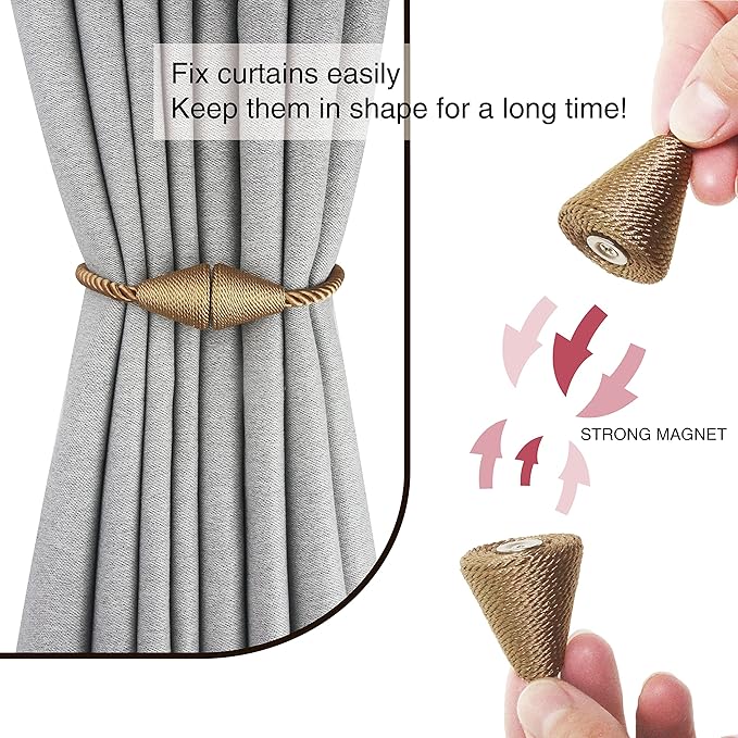 6 Pack Magnetic Curtain Tiebacks Rope Modern Handmade Curtain Tie Backs - Image 2