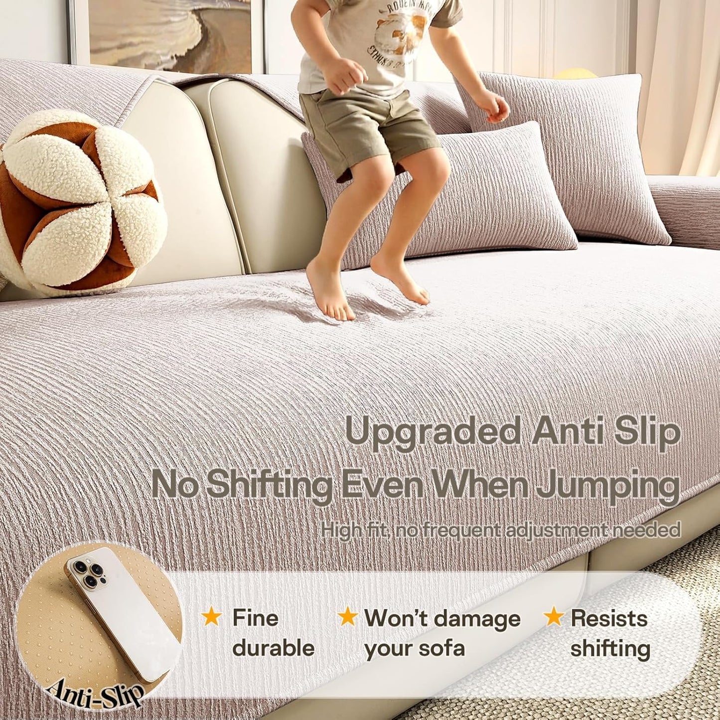 Couch Cover for Sectional Sofa, Pet Friendly Furniture Protector for Furry Pets, Washable Non-Slip Slipcover (Coffee,1pc/27×27")