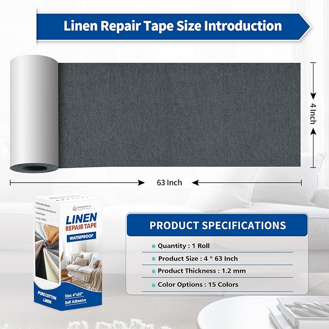 KING MOUNTAIN Linen Repair Patches, Self-Adhesive Fabric Patches, 4 X 63 inch - Image 4
