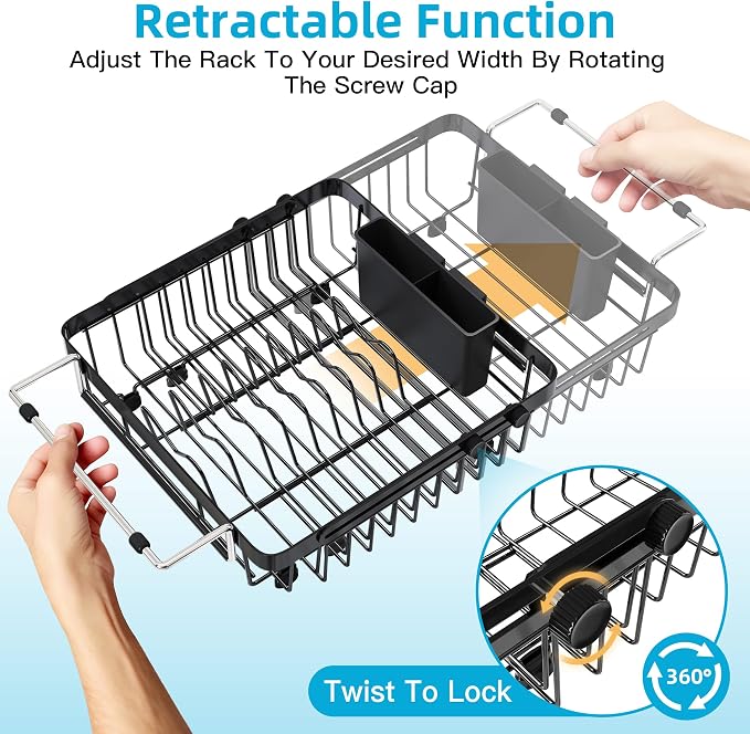 romision Expandable Dish Drying Rack Over The Sink Small Metal Stainless Steel - Image 3