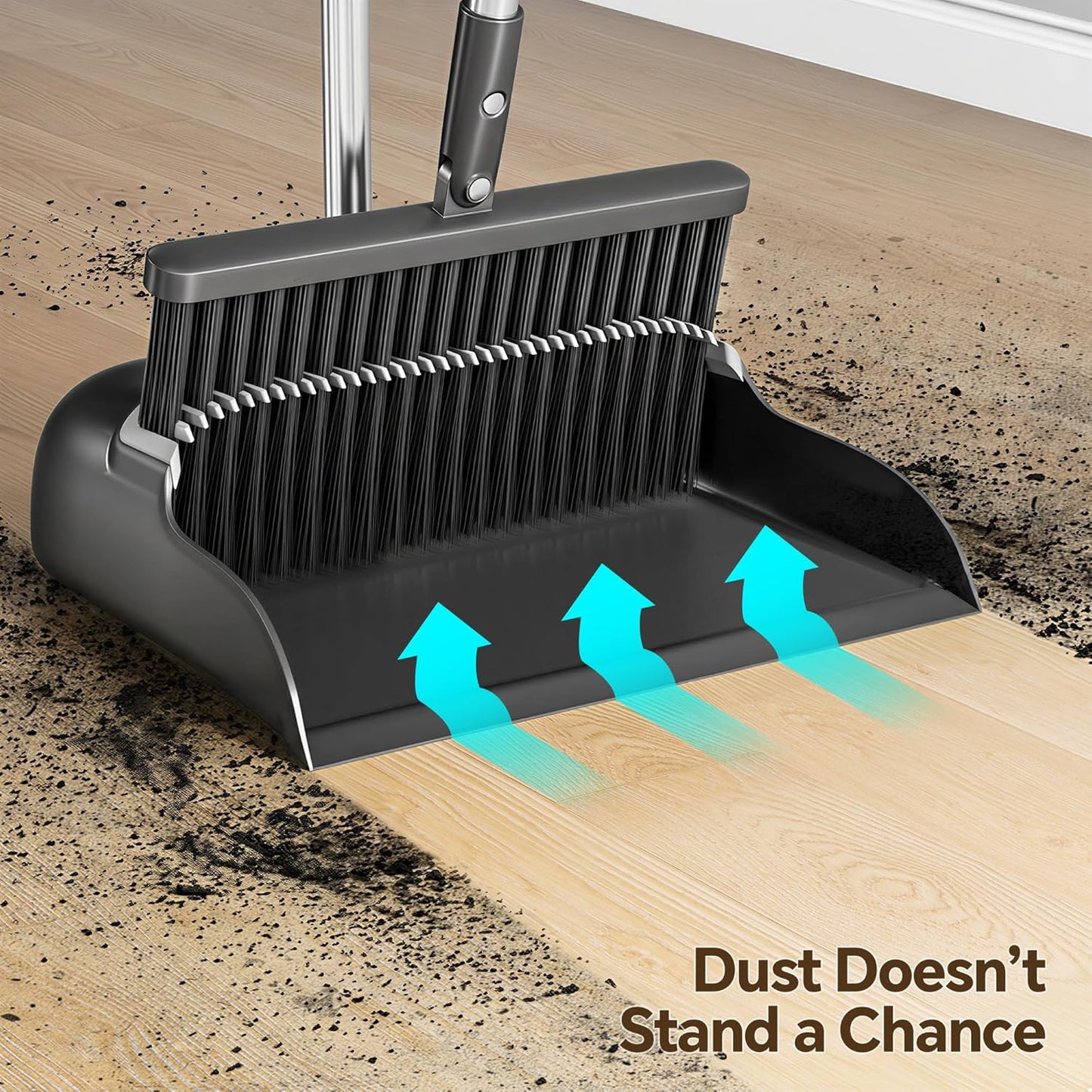 Broom and Dustpan Set, 52" Long Handle Standing Broom with Dustpan Combo Set with Dust Pan Teeth to Clean Pet Hair, Easy Sweeping Suitable for Home Kitchen Office Lobby