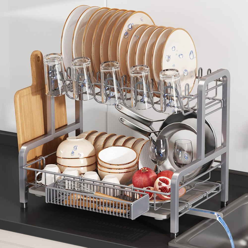 BOOSINY 2 Tier Large Stainless Steel Dish Drying Rack for Kitchen Counter