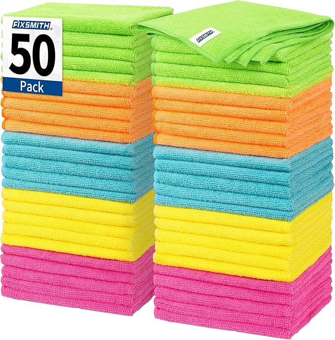 FIXSMITH Microfiber Cleaning Cloth, 50 Pack Cleaning Rags, Cleaning Towels by FIXSMITH