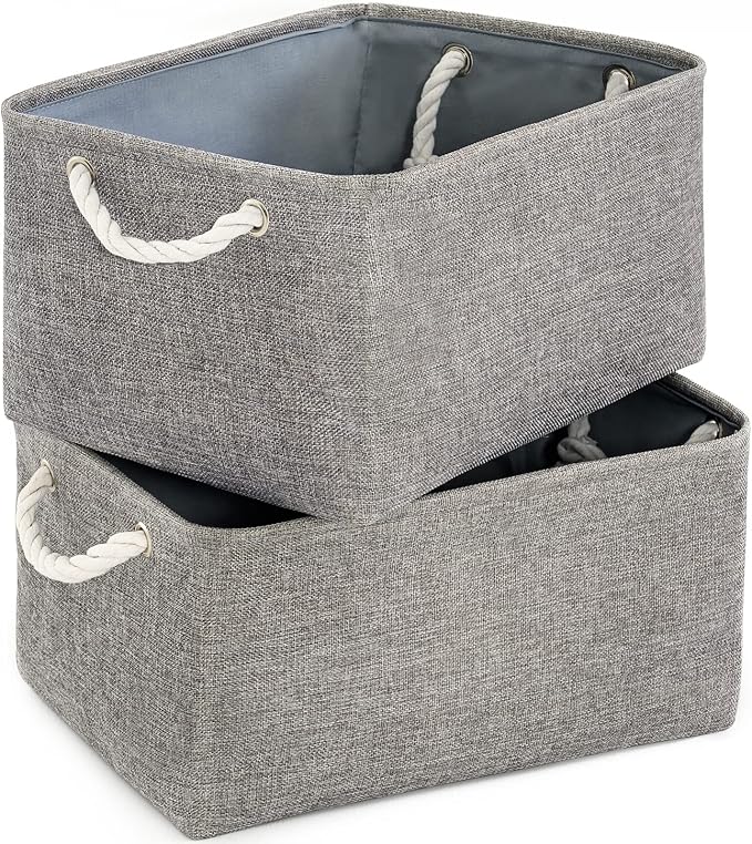 TheWarmHome Large Storage Bins Basket, 2 Pack Grey Fabric Storage Cubes by TheWarmHome