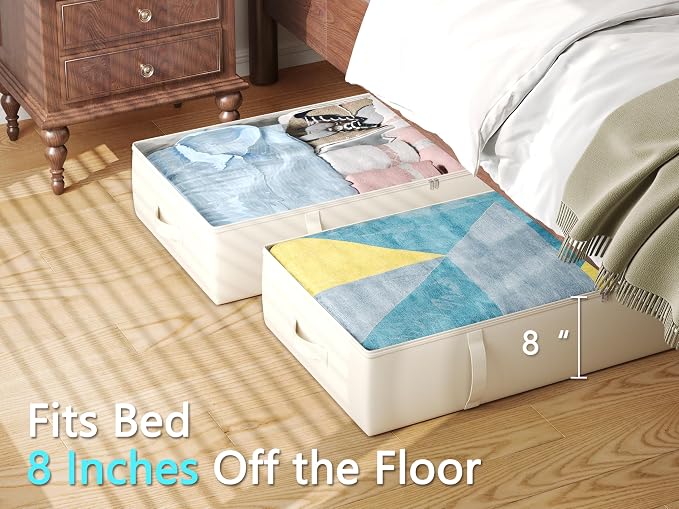 2-Pack Under Bed Storage Containers, 8 Inches Tall Underbed Clothes Storage