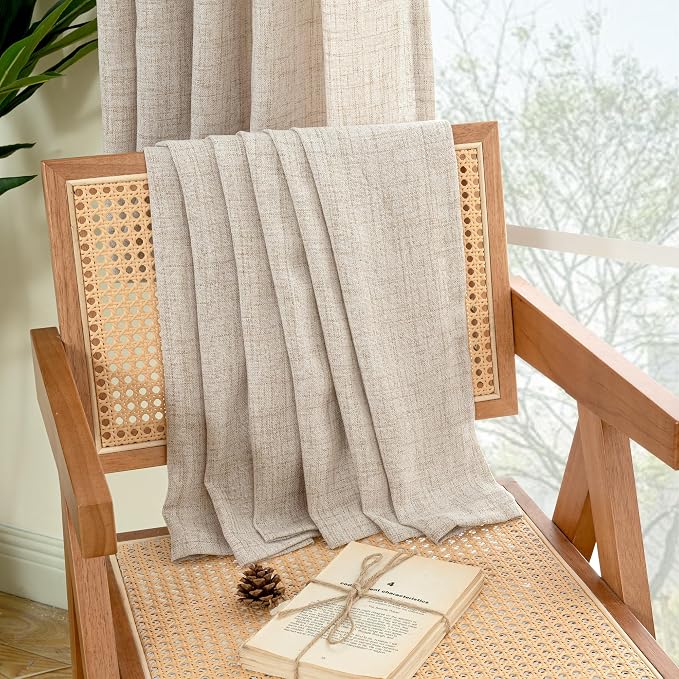 YoungsTex Natural Linen Semi Sheer Curtains 72 Inch Length 2 Panels - Image 9