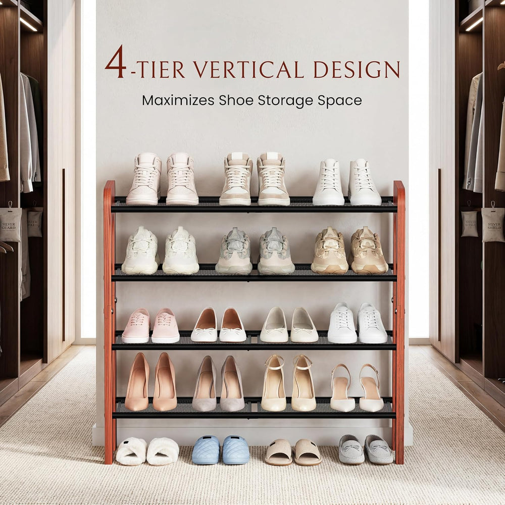 Wooden 4-Tier Shoe Rack, Free Standing Shoe Storage Organizer with Wood Legs ...