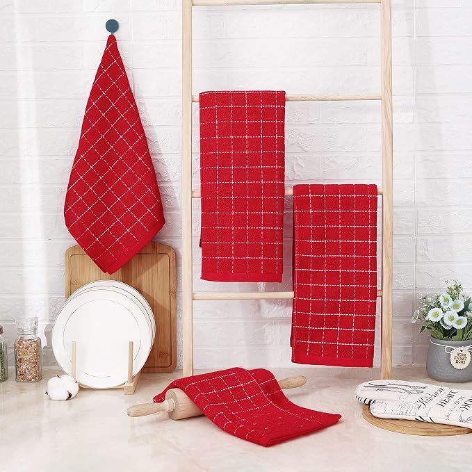 Homaxy 100% Cotton Terry Kitchen Towels, Checkered Designed, Soft and Super - Image 6