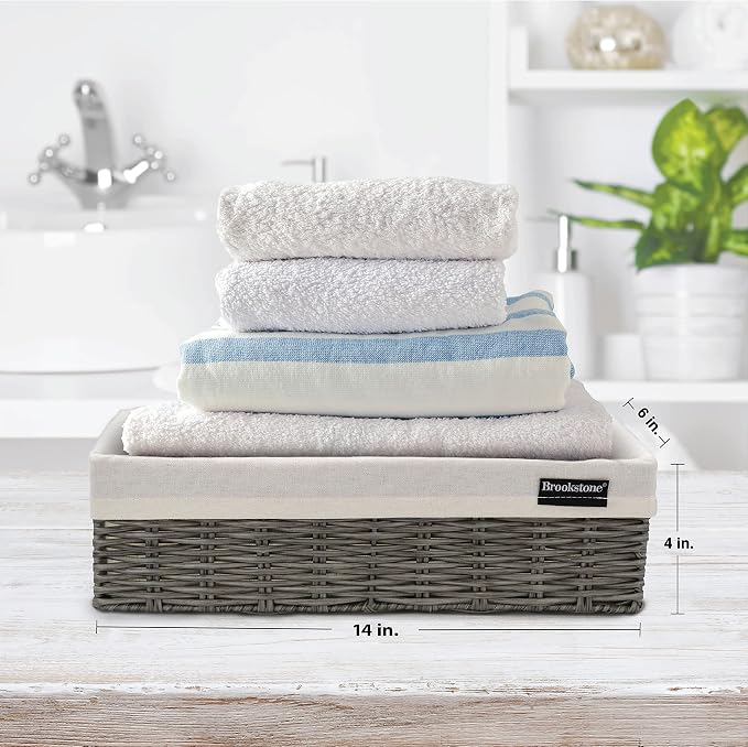 Brookstone Wicker Shelf Storage Basket Decorative Shelf Bin, bathroom - Image 4