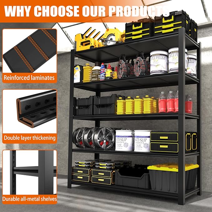 84“H Garage Shelving Heavy Duty Storage Shelves 3000 LBS Adjustable 5 Tier - Image 5