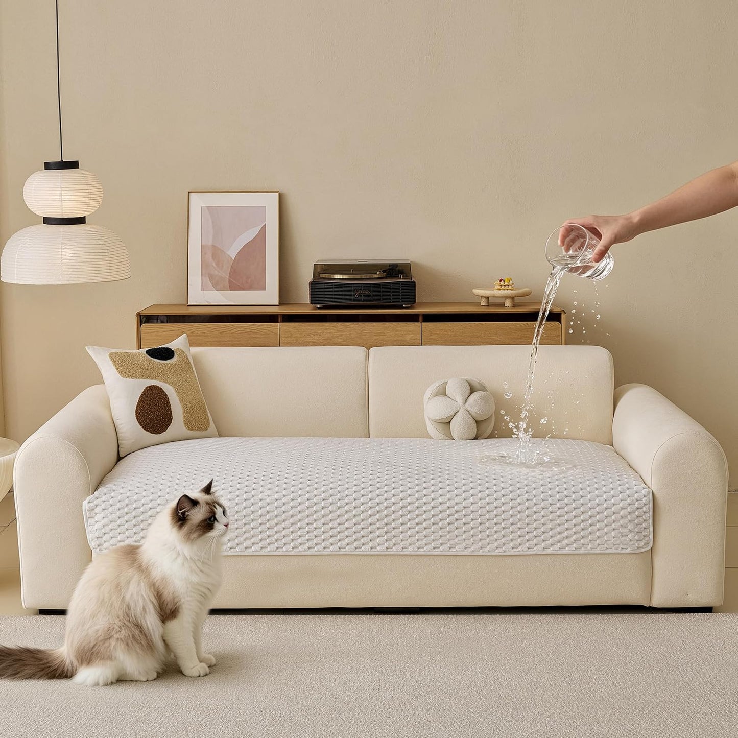 Waterproof Couch Covers for Dogs, Non Slip Sofa Covers Washable, Soft Plush Couch Protector for 3 Cushion, Furniture Slipcovers for Sectional, Pet Dog Bed Cover (Cream,35"x 71")