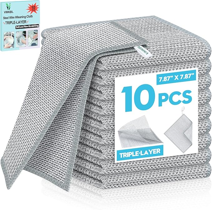 10 Pcs New Upgraded 3 Layers Non Scratch Wire Dishcloth, Wet & Dry by Unknown
