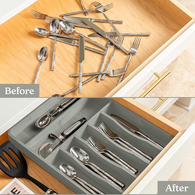 SMIRLY Silverware Drawer Organizer – Bamboo Kitchen Drawer Organizer, - Image 3