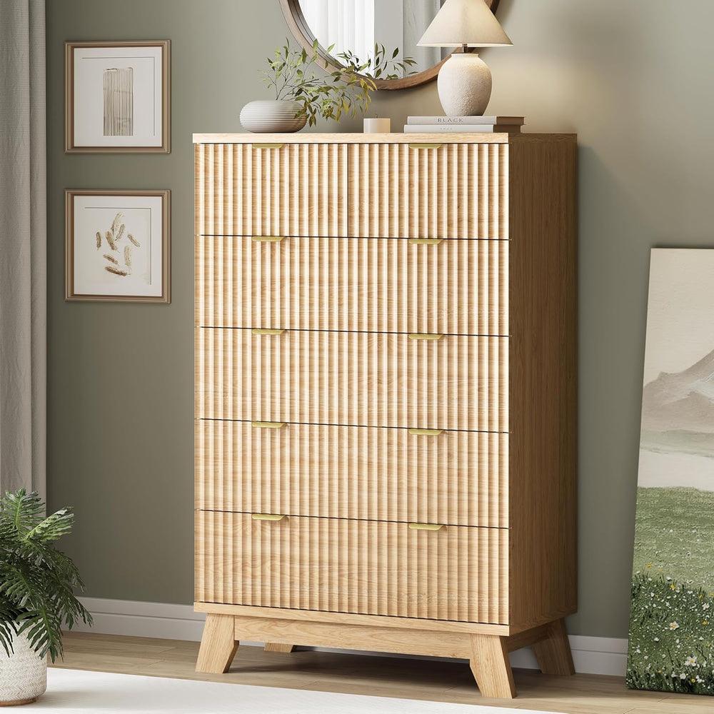 Fluted Dresser for Bedroom with 6 Drawers, 46" Tall Modern Chest of Draw...