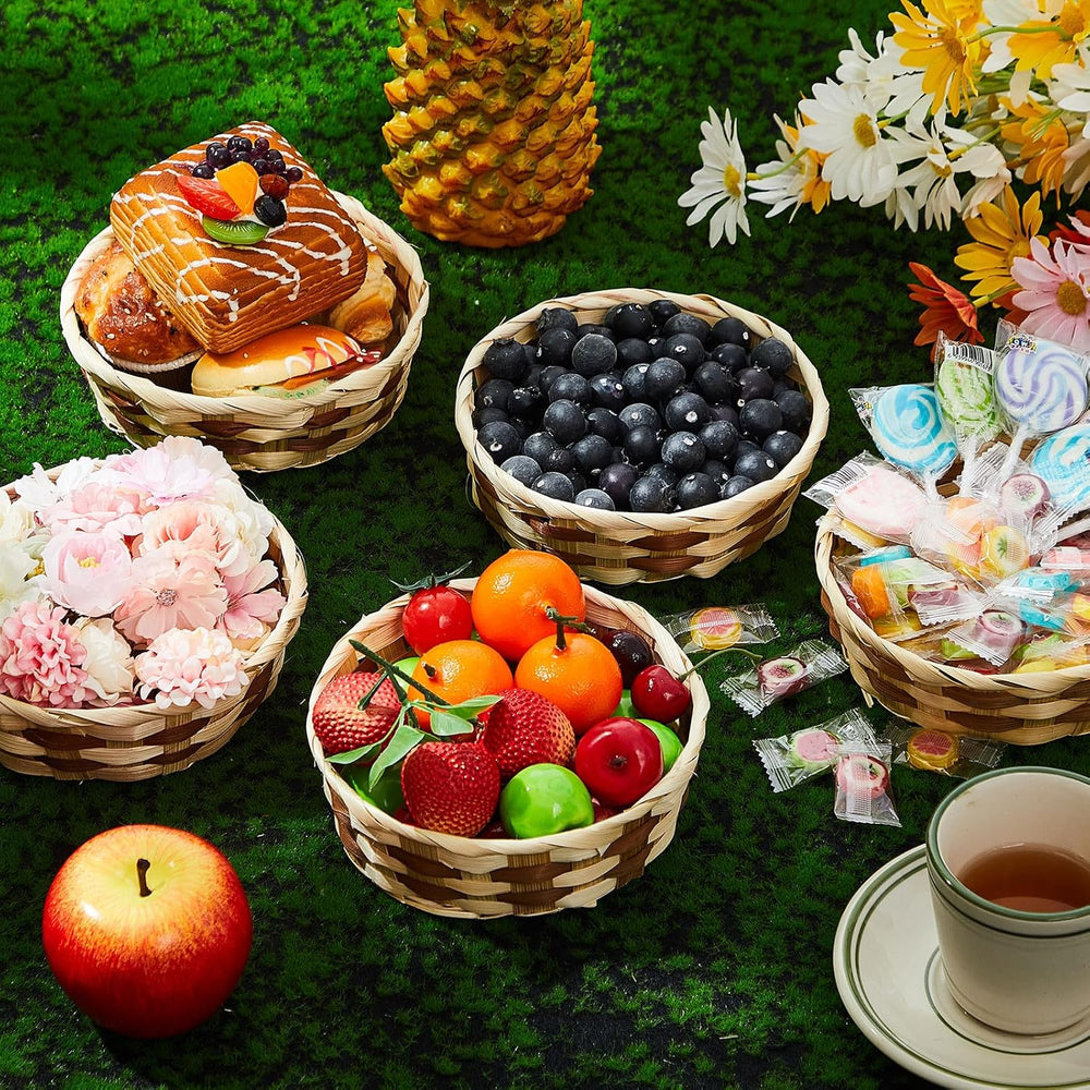 Sintuff 24 Pack Small Round Woven Gift Baskets, Bamboo Bread Fruit Basket