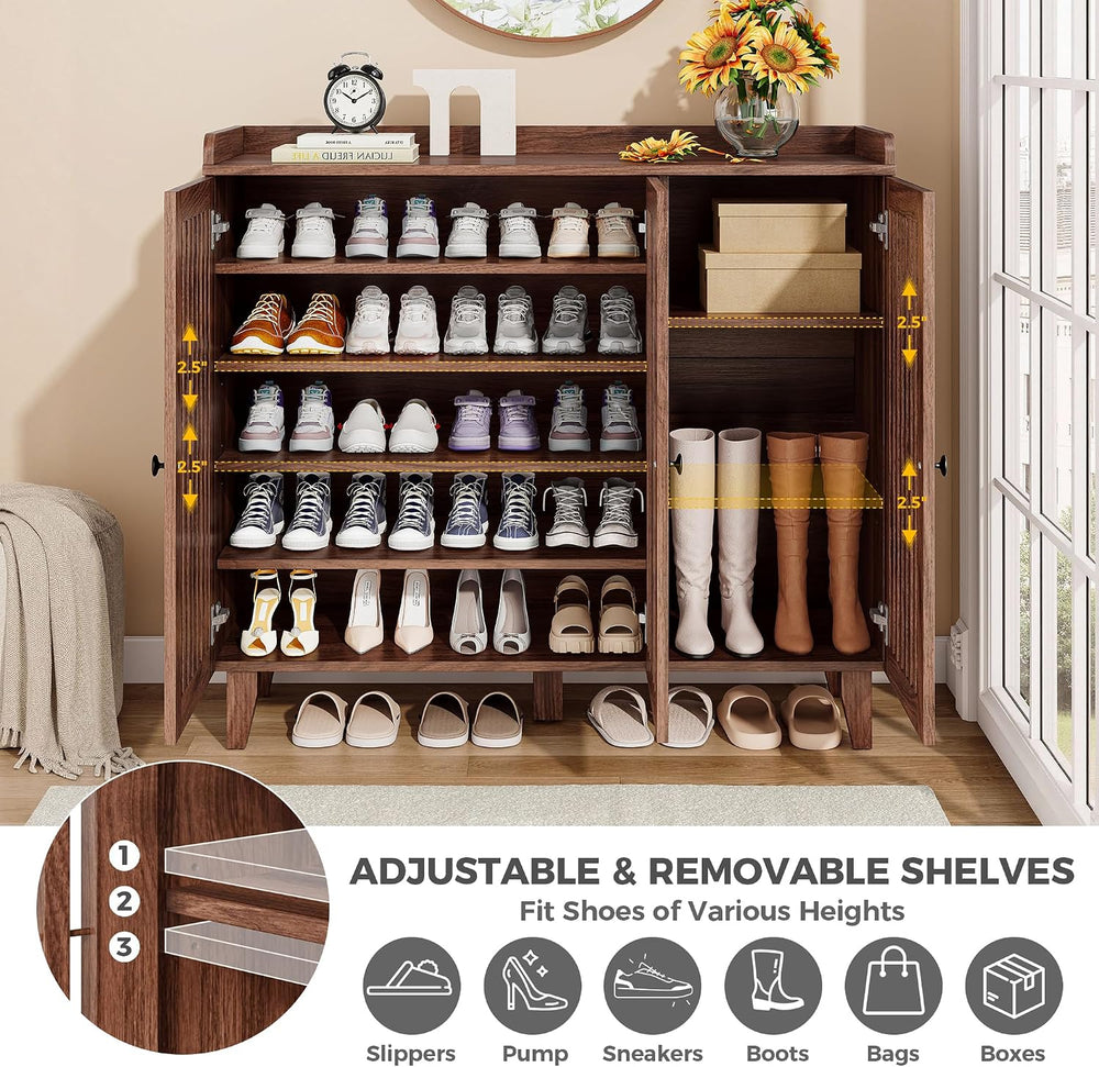 IRONCK Shoe Cabinet with 3 Doors, Shoe Storage Cabinet with Slatted Doors
