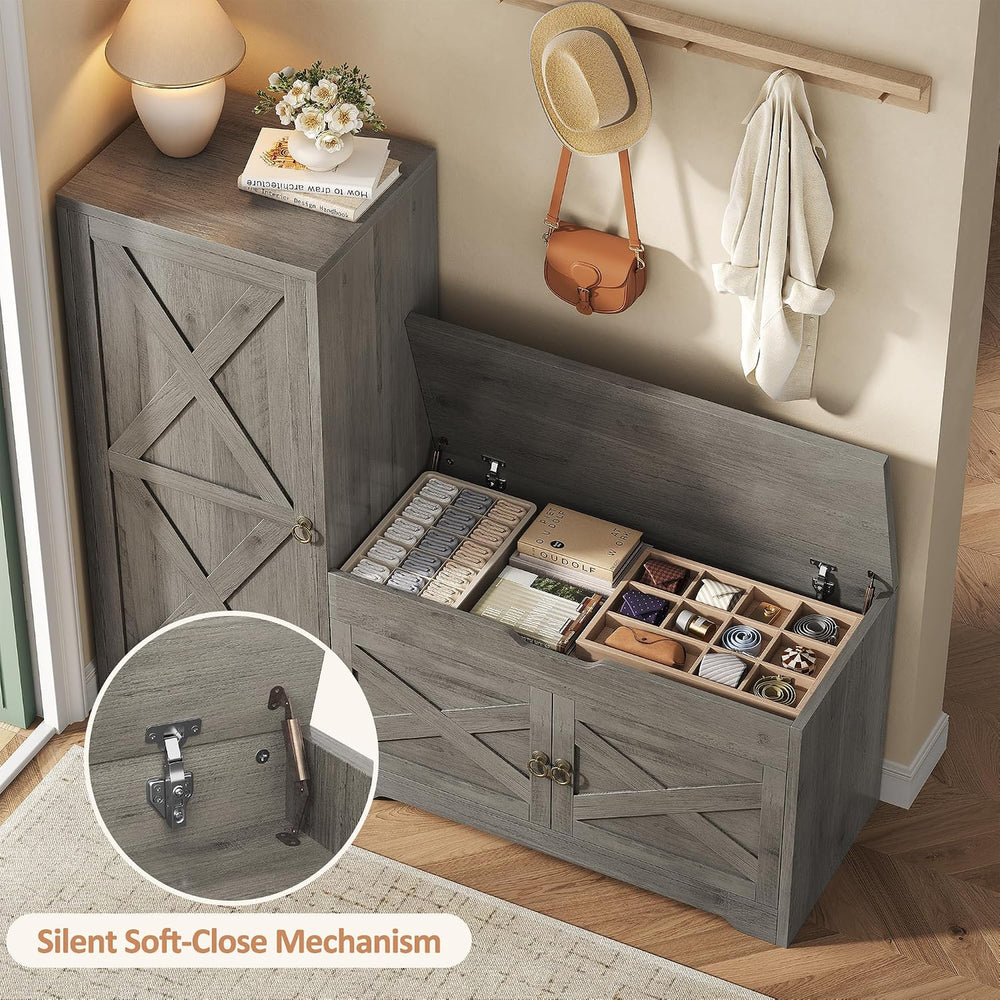 47'' Shoe Storage Bench, 7-Tier Storage Bench, L-Shaped Entryway Benc...