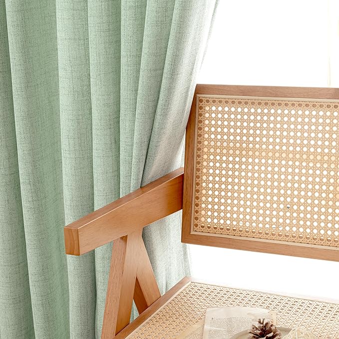 YoungsTex Sage Green Linen Semi Sheer Curtains 45 Inch Length - Image 6