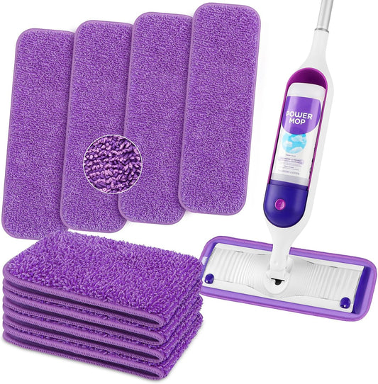 HOMEXCEL Reusable Microfiber Mop Pads for Swiffer PowerMop 8 Pack, Power Mop Pads Refills for 13 ''-15 '' Spray Mop, Machine Washable Pad Replacement for Multi-Surface Floor Cleaning