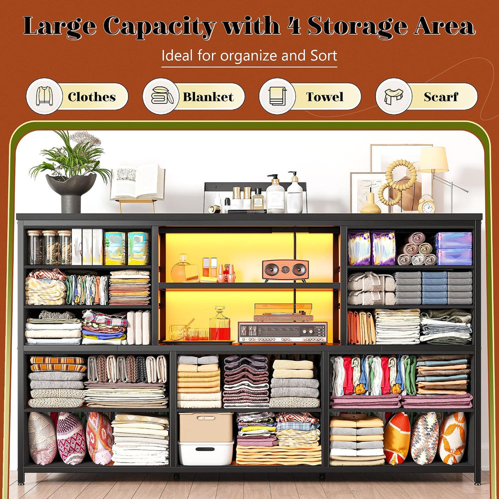 EnHomee Dresser for Bedroom with LED Lights & Charging Station