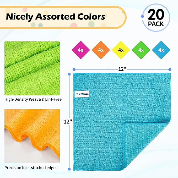FIXSMITH Microfiber Cleaning Cloth, 20 Pack Cleaning Rags, Cleaning Towels - Image 2