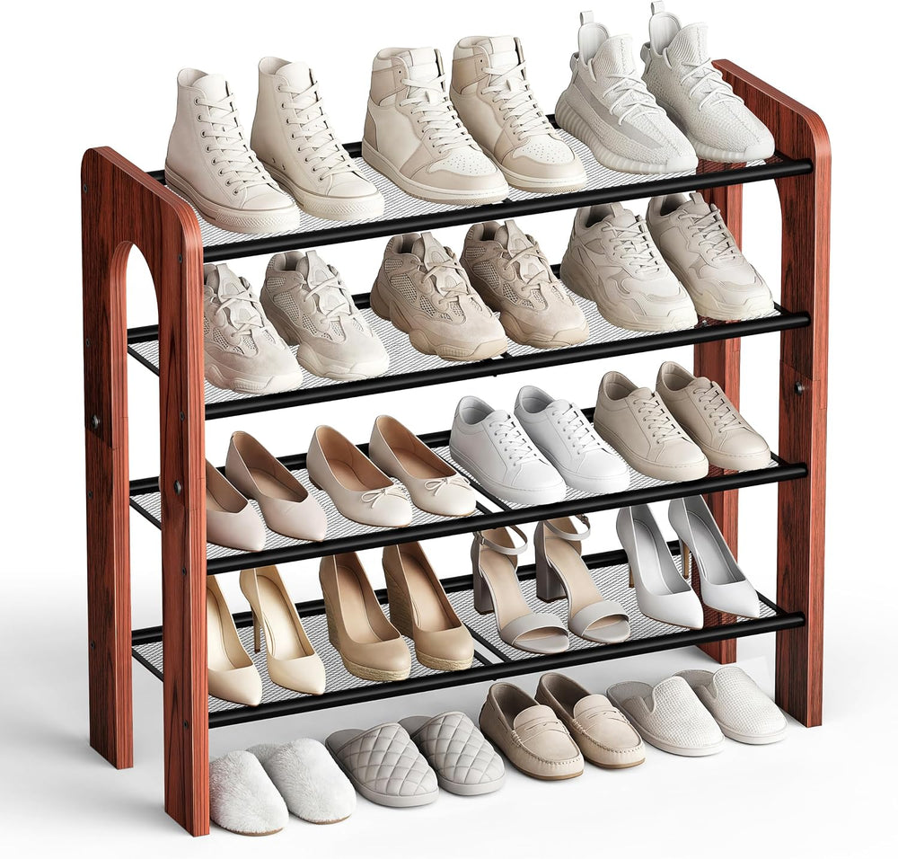 Wooden 4-Tier Shoe Rack, Free Standing Shoe Storage Organizer with Wood Legs ...