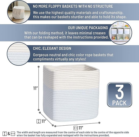 NaturalCozy Storage Cubes 11 Inch Cotton Rope Woven Baskets - Image 2