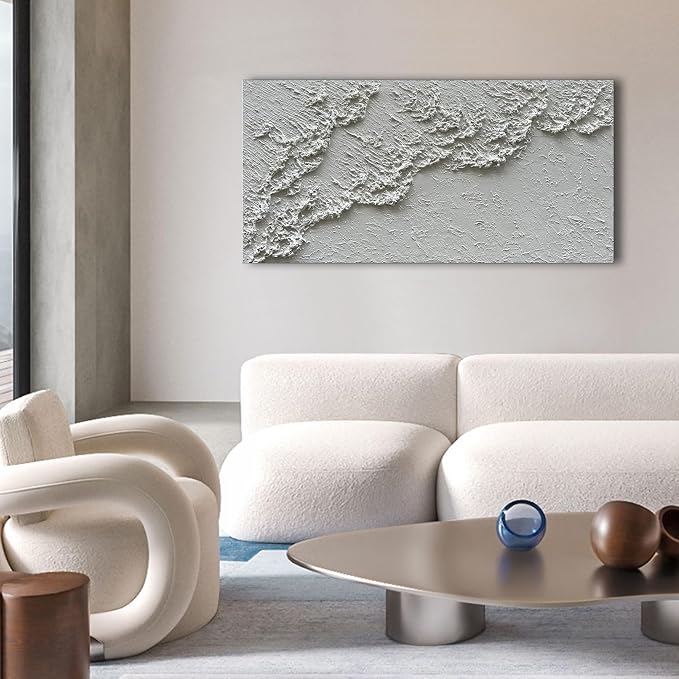 NANKAI Hand Painted White Minimalist Art Painting Ocean Waves Abstract Canvas - Image 6
