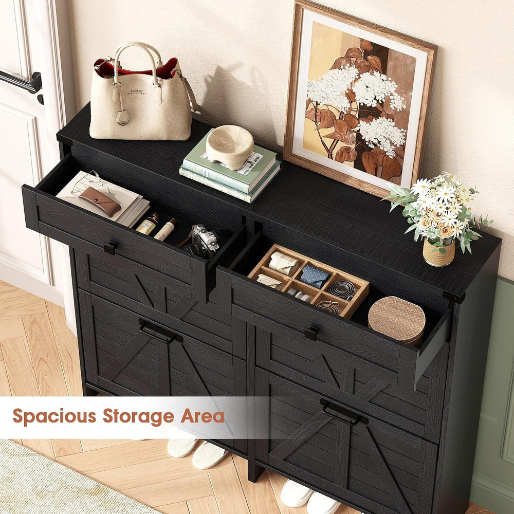Halitaa Shoe Cabinet with 4 Flip Drawers & 2 Drawers,Farmhouse Shoe Stora...