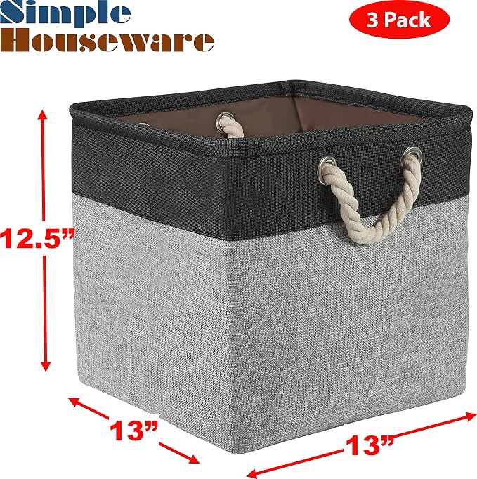SIMPLE HOUSEWARE Fabric Storage Cubes, 3 Pack, Dark Gray - Image 5