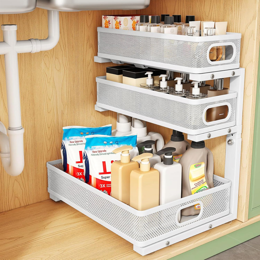 Kitstorack Under Sink Organizer, 1-Pack 3-Tier Height Adjustable Thickened Me...
