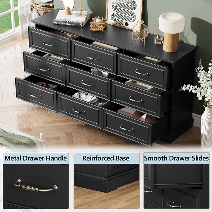 9 Drawer Dresser for Bedroom, Rustic Farmhouse Dresser - Image 5