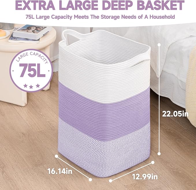CLHMILY&Z 75L Laundry Basket Rectangular Lavender Rope - Image 6