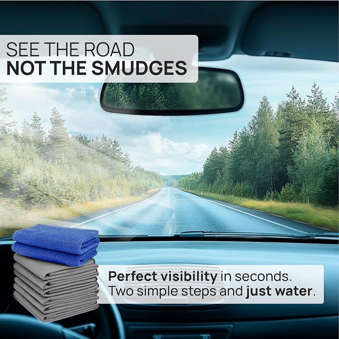 Claro Glass Towels Car Detailing 8-Pack – Streak Free Windshield Cleaner Cloth - Image 2