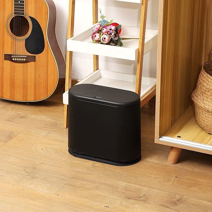 Black Slim Bathroom Trash Can - Image 6