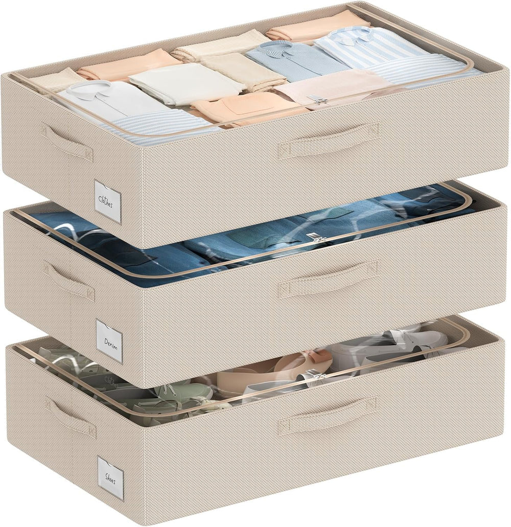 CYhom 3Pcs Under Bed Storage Bins with Metal Frame - Shoe Organizer for Close...