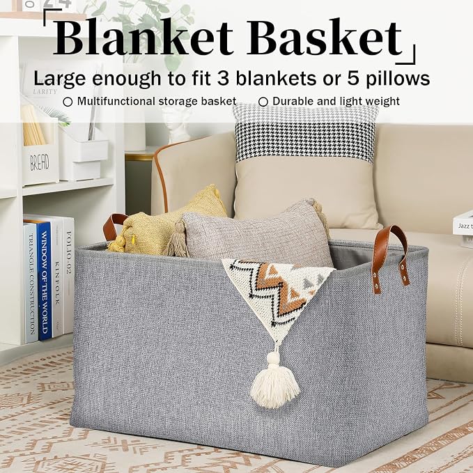 DULLEMELO Large Grey Storage Baskets 70L Oversized Dog Toy Bin Basket, - Image 5