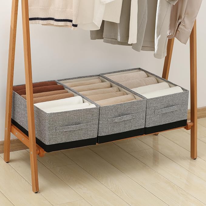 Linen Folding Storage Bins, 3 Pack Large Storage Baskets, Clothing Storage Bins - Image 9