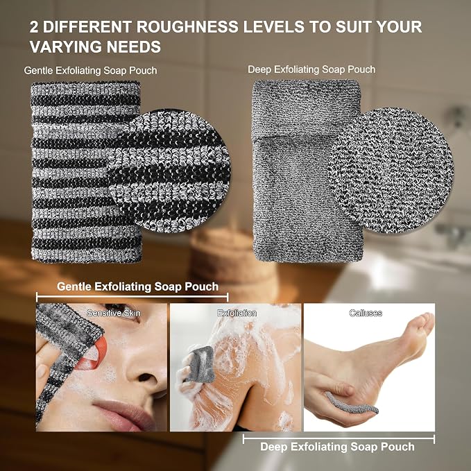 4 Pack Soap Bag Different Roughness Deep and Gentle, Bar Soap Pouch Saver Pocket - Image 3