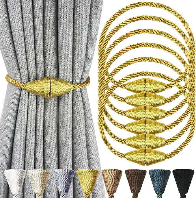 6 Pack Magnetic Curtain Tiebacks Rope Modern Handmade Curtain Tie Backs by CurtianTiebacks