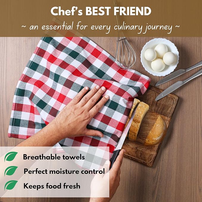 Native Fab Gingham Check Kitchen Towels 4 Pack 16x26 Inches - Image 2
